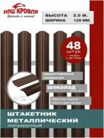 Евроштакетник металлический полукруглый, односторонний окрас, h 2 м. ширина планки 12.8 см. (комплект из 48 шт. + Саморезы), RAL 8017 коричневый