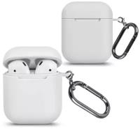 Матовый чехол для Apple AirPods 2 с карабином / Силиконовый кейс для беспроводных наушников Эпл Аирподс 2 противоударный (Белый)