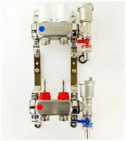 Усиленный коллектор теплого пола 2 контура в сборе с расходомерами и кранами 1
