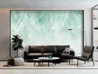 Фотообои 107х300 см Пальмовые листья (ветви пальмы) 3D обои флизелиновые в спальню, кухню, гостиную 07 (можно обрезать до 100х300 см)