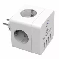 Сетевой фильтр Cablexpert Cube, 4 розетки, 4хUSB, белый, коробка