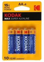 Батарейка алкалиновая Kodak Max, AA, LR6-4BL, 1.5В, блистер, 4 шт