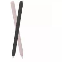 Комплект чехлов для стилуса Apple Pencil 2, силикон, 2шт.,черный/розовый, Deppa 47028