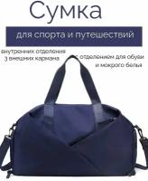 Сумка спортивная, 25 л, 46х26х25 см, ручная кладь, отделение для обуви, отделение для мокрых вещей, плечевой ремень, водонепроницаемая, синий