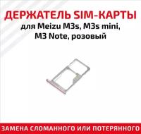 Лоток (держатель, контейнер, слот) SIM-карты для мобильного телефона (смартфона) Meizu M3s, M3s Mini, M3 Note, розовый
