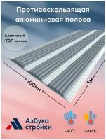 Противоскользящая алюминиевая полоса накладка на ступени с тремя вставками 100мм*1м серый