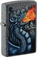 Зажигалка бензиновая ZIPPO 49776 Fiery Dragon Design, серая, матовая, подарочная упаковка