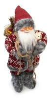 Дед Мороз 63см в бордовом костюме с белым орнаментом с мишкой, в пакете