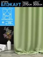 Комплект штор блэкаут однотонные плотные для спальни интерьерные зеленые 150х270 см (2 шт.)