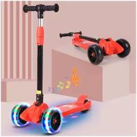 Складной трёхколёсный самокат со светящимися колёсами Scooter Maxi Print Lights 108 Красный