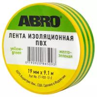 Изолента ABRO ET-900-10-R, 3 шт., желто-зеленый