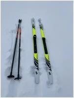 Лыжный детский комплект 130,140,150 см (лыжи пластиковые STC, крепление NNN механика, палки стекловолокно)