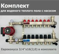 Комплект для водяного теплого пола / с насосом/ до 110 м² / коллектор на 7 контуров TIM