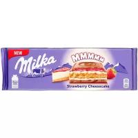 Шоколад Milka Strawberry Cheesecake молочный с начинкой со вкусом чизкейка, клубничной начинкой и печеньем, 300 г