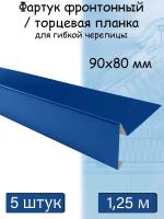 Планка торцевая для мягкой кровли 1,25м (90х80 мм) фартук фронтонный для гибкой черепицы металлический синий (RAL 5005) 5 штук