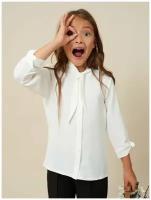 Блузка для девочки подростка школьная праздничная рубашка молочная