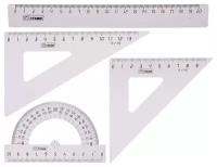 Набор чертежный СТАММ, размер M (линейка 20см, 2 треугольника, транспортир), прозрачный, бесцветный, европодвес