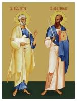 Освященная икона на дереве ручной работы - Павел и Петр, святой апостол, 15х20х3,0 см, арт Ид3080
