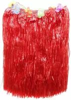 Юбка гавайская с цветами красная гавайская хула 60 см