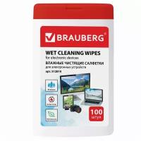 Салфетки для электронных устройств универсальные BRAUBERG, компактная туба 100 шт, влажные, 512810