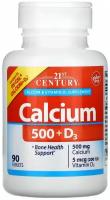 21st Century, кальций 500 и витамин D3, 5 мкг (200 МЕ), 90 таблеток
