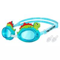 Очки для плавания детские «Динозаврик» + берушки, цвет голубой