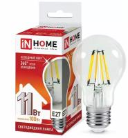 Лампа светодиодная IN HOME LED-A60-deco, 11 Вт, 230 В, Е27, 6500 К, 1160 Лм, прозрачная