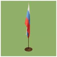 Флагшток металлический напольный тёмный бук, с флагом России 90х135 см, однорожковый FTK-1