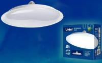 LED-U165-20W/3000K/E27/FR PLU01WH Лампа светодиодная. Форма «UFO», матовая. Теплый белый свет (3000K). Картон. ТМ Uniel