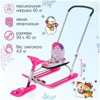 Снегокат Nika Kids TWINY 2 «Единорог», TW2-M/EP, с родительской ручкой, со спинкой и ремнём безопасности, цвет розовый, серый