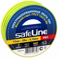 Изолента SAFELINE PRO, ПВХ 19 мм x 20 м, желтый/зеленый