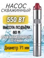 Насос скважинный (550Вт, напор 80м, произ-ть 23л/мин, нерж, терм. защ, винтовой)