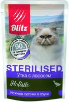 Корм влажный Blitz Holistic Sterilised Cat для стерилизованных кошек (утка с лососем) полнорационный, 24 шт