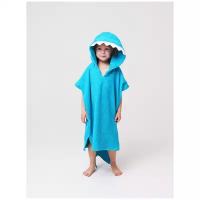 Мягкий махровый халат-пончо с дизайном Акула, детский махровый халат, детская пижама, Махровая мама, размер 5-6, рост 110-116