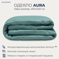 Одеяло SONNO AURA, евро-размер 200х220 см, гипоаллергенное, всесезонное, стеганое, цвет Бельгийский зеленый