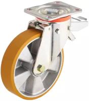 Колесо большегрузное Tellure Rota 656604 поворотное, с задним тормозом, диаметр 150мм, грузоподъемность 600кг, полиуретан TR, алюминий