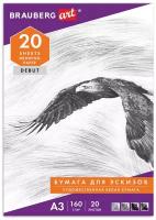 Папка для рисования большого формата А3, 20 л., 160 г/м2, BRAUBERG, 297х420 мм, 