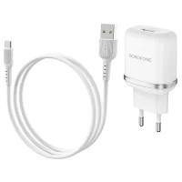 Сетевое зарядное устройство Borofone BA36A High Speed + кабель USB Type-C, 18 Вт, белый