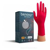 Перчатки нитриловые Benovy L (красные), 100 шт (50 пар)