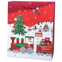 Пакет подарочный, Новогодний поезд с подарками, Красный, с блестками, 44*31*12 см, 1 шт
