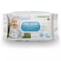 Детские влажные салфетки SYNERGETIC Pure&Nature «Пантенол и овсяное молочко» гипоаллергенные, биоразлагаемые, для новорожденных 0+, 60 шт