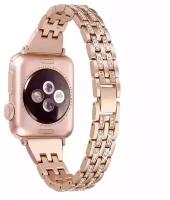 Женский металлический блочный ремешок со стразами для Apple Watch 38/40 (розовое золото)