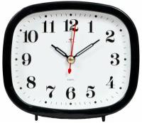 Часы- будильник кварцевые в современном стиле в форме круга Рубин Классика В5-001 с большими арабским цифрами для украшения интерьера гостиной, спальни, кухни или офиса