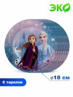 Frozen 2 Холодное сердце 2. Набор одноразовых бумажных тарелок, Эльза и Анна 3, 6 шт d=180 мм ND PLAY