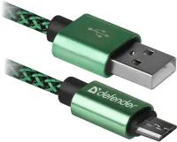 Кабель USB 2.0 A - micro USB 5pin (m-m), 1 м 2.1A зеленый Defender USB08-03T PRO