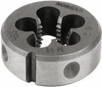Плашка М14х2 мм с поднутрением NORGAU Industrial метрическая, для нарезания резьбы с крупным углом профиля 60, по DIN223, HSS, диаметр 38 мм