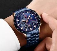 Наручные часы LIGE Кварцевые водонепроницаемые наручные часы, стильные мужские часы с хронографом, синий