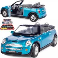 Металлическая машинка игрушка 1:28 Mini Cooper S Convertible инерционная / Синий