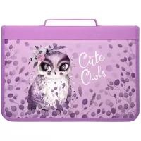 BRAUBERG Папка с ручкой Cute Owls А4, на молнии, текстиль, сиреневый