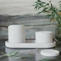 Набор для ванной Astrid 11 (поднос 26x11 см, емкости XS и S для ватных палочек и дисков с бетонными крышками), бетон, белый матовый